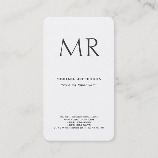 Trendy Modern Monogram Plain Minimalist 名刺 (正面)