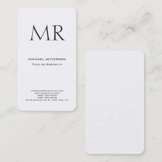 Trendy Modern Monogram Plain Minimalist 名刺 (正面/裏面)