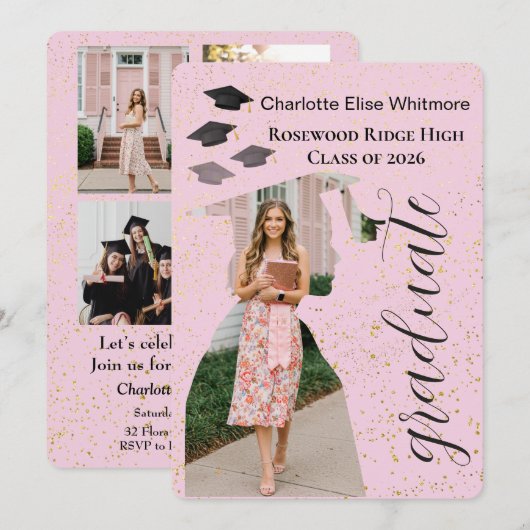 Trendy Modern Photo Graduation Invitation card  招待状 (正面/裏面)