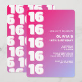 Trendy Modern Pink Gradient 16th Birthday 招待状 (正面/裏面)
