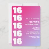 Trendy Modern Pink Gradient 16th Birthday 招待状 (正面)