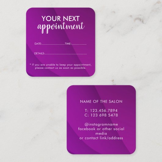 Trendy Modern Salon Appointment Reminder Card 予約カード (正面/裏面)