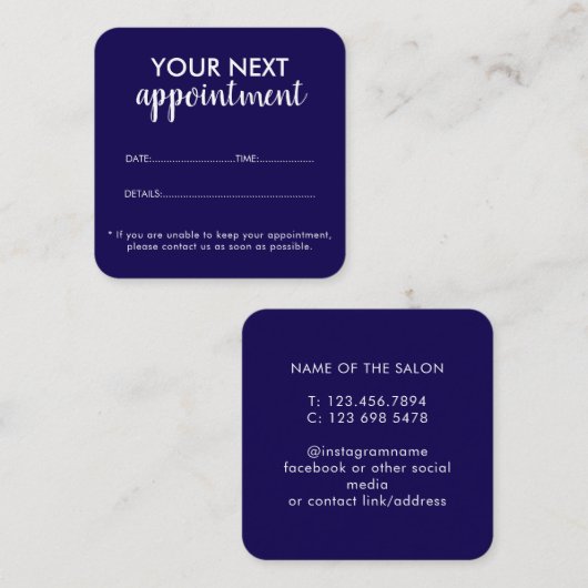 Trendy Modern Salon Appointment Reminder Card 予約カード (正面/裏面)