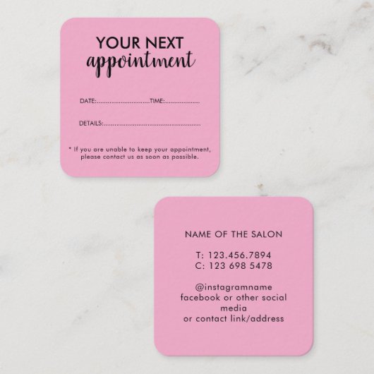 Trendy Modern Salon Appointment Reminder Card 予約カード (正面/裏面)