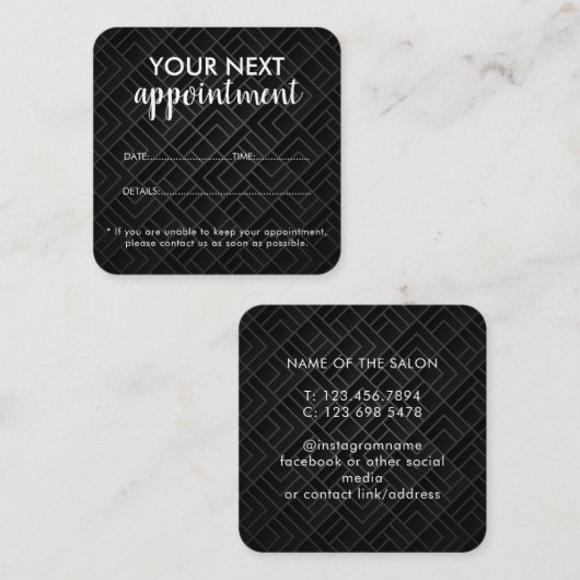 Trendy Modern Salon Appointment Reminder Card 予約カード (正面/裏面)