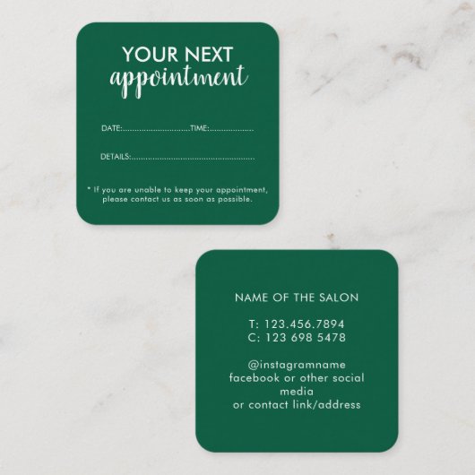 Trendy Modern Salon Appointment Reminder Card 予約カード (正面/裏面)