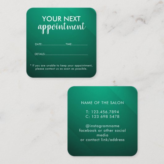 Trendy Modern Salon Appointment Reminder Card 予約カード (正面/裏面)