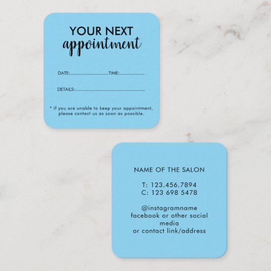 Trendy Modern Salon Appointment Reminder Card 予約カード (正面/裏面)