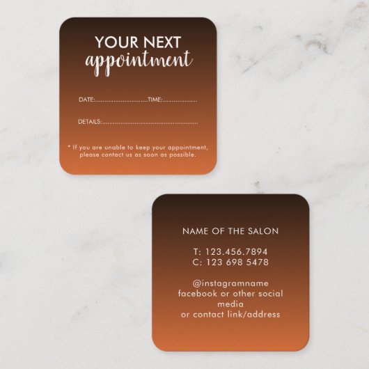 Trendy Modern Salon Appointment Reminder Card 予約カード (正面/裏面)