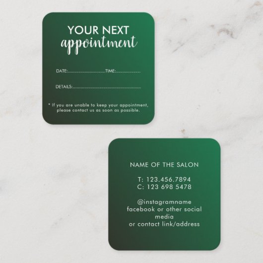 Trendy Modern Salon Appointment Reminder Card 予約カード (正面/裏面)