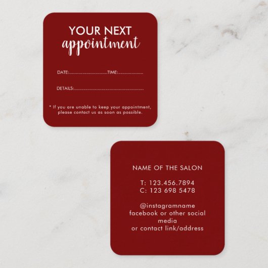 Trendy Modern Salon Appointment Reminder Card 予約カード (正面/裏面)
