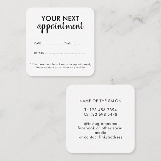 Trendy Modern Salon Appointment Reminder Card 予約カード (正面/裏面)