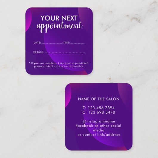 Trendy Modern Salon Appointment Reminder Card 予約カード (正面/裏面)