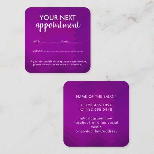 Trendy Modern Salon Appointment Reminder Card 予約カード (正面/裏面)