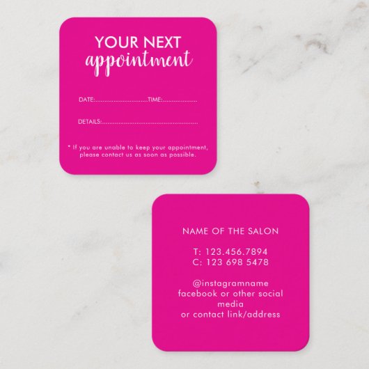 Trendy Modern Salon Appointment Reminder Card 予約カード (正面/裏面)