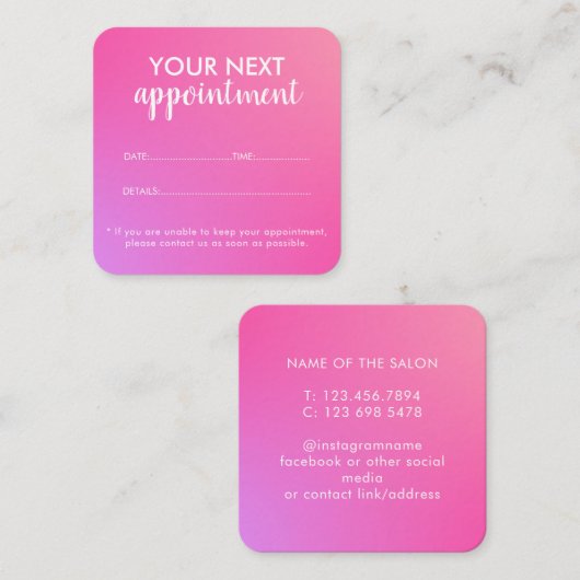 Trendy Modern Salon Appointment Reminder Card 予約カード (正面/裏面)