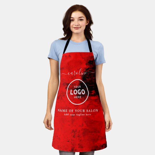  Trendy Modern Salon Logo Apron エプロン (着用した状態)