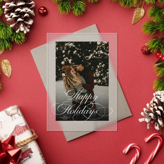 Trendy Modern Script & Arch 1 Photo Christmas Card アクリル招待状 (インサイチュ (クリスマス))