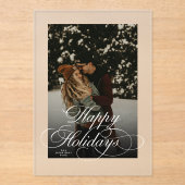 Trendy Modern Script & Arch 1 Photo Christmas Card アクリル招待状 (正面)