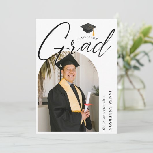 Trendy Modern Script Arch Photo Graduation  案内状 (スタンド正面)
