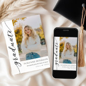 Trendy Modern Script Photo Graduation Invitation 招待状