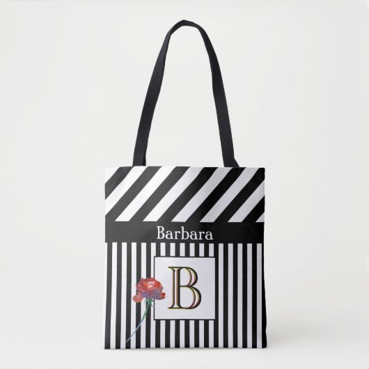 Trendy Modern Stripes Monogram Name  トートバッグ (正面)