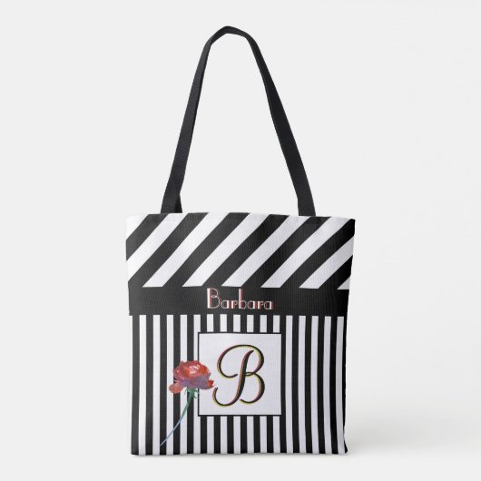 Trendy Modern Stripes Monogram Name  トートバッグ (裏面)