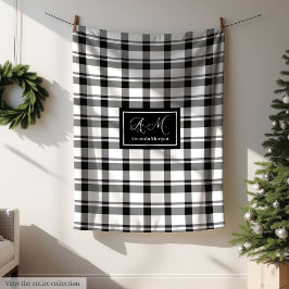Trendy Monochrome Checkered Blanket Custom Name フリースブランケット