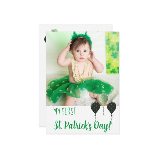 Trendy My First St. Patrick Day Announcement Photo カード (正面/裏面インサイチュ)