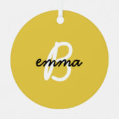 Trendy Name | Mustard Yellow Modern Initial メタルオーナメント (正面)