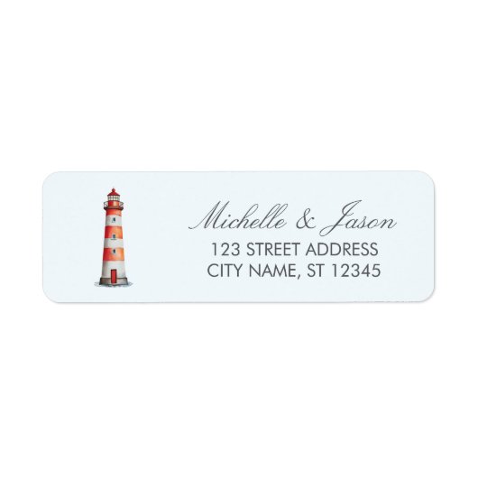 Trendy Nautical Lighthouse Wedding Return Address  ラベル (正面)