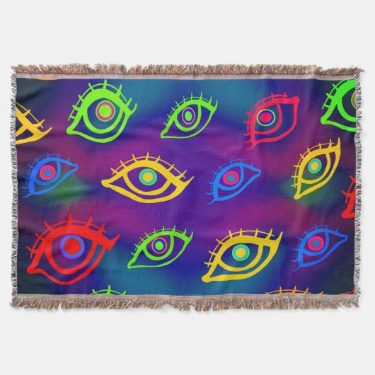 Trendy Neon Colorful Eyes Pattern スローブランケット (正面)