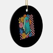 Trendy Neon Floral Ghost Halloween セラミックオーナメント (右)