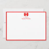 Trendy Neon Red Bow Border Name Wedding ノートカード (正面)