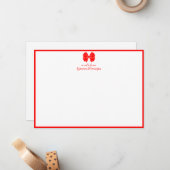 Trendy Neon Red Bow Border Name Wedding ノートカード (正面/裏面インサイチュ)