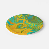 Trendy Neon Yellow Orange Green Abstract Swirl ペーパープレート (アングル)