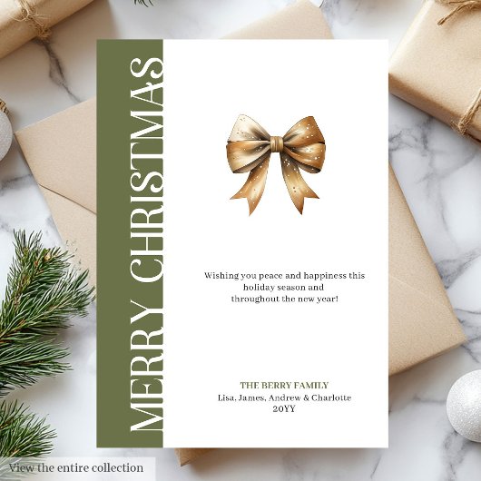 Trendy Neutral Christmas Bow Greeting Card Design シーズンカード