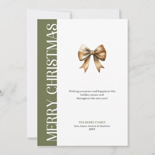 Trendy Neutral Christmas Bow Greeting Card Design シーズンカード (正面)