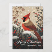Trendy Nostalgic Christmas Bird Greeting Card シーズンカード (正面)