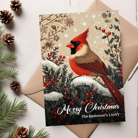 Trendy Nostalgic Christmas Bird Greeting Card シーズンカード