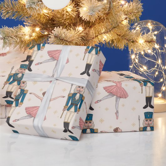 Trendy Nutcracker and Ballerina ballet dancer Pink ラッピングペーパー (クリスマス)