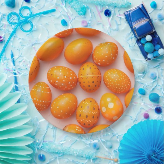 Trendy Orange Easter Eggs Pattern Paper  ペーパープレート (パーティー)