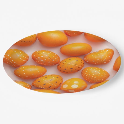Trendy Orange Easter Eggs Pattern Paper  ペーパープレート (アングル)