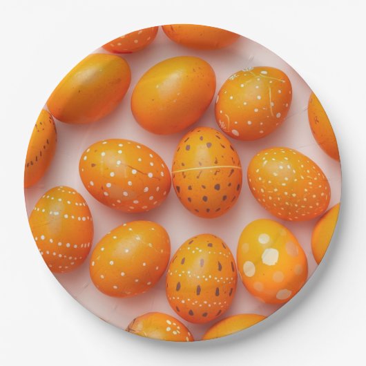 Trendy Orange Easter Eggs Pattern Paper  ペーパープレート (正面)