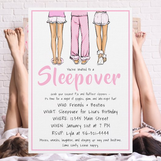 Trendy Pajama Sleepover / Girls PJ Party 招待状