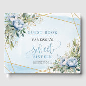 Trendy Pastel Blue White Floral Sweet Sixteen 16th ゲストブック (正面)
