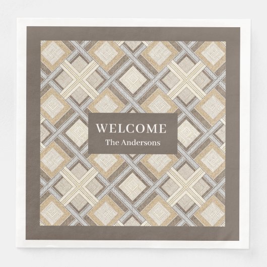 Trendy Pastel Napkins Custom Name Chic Geometry (正面)