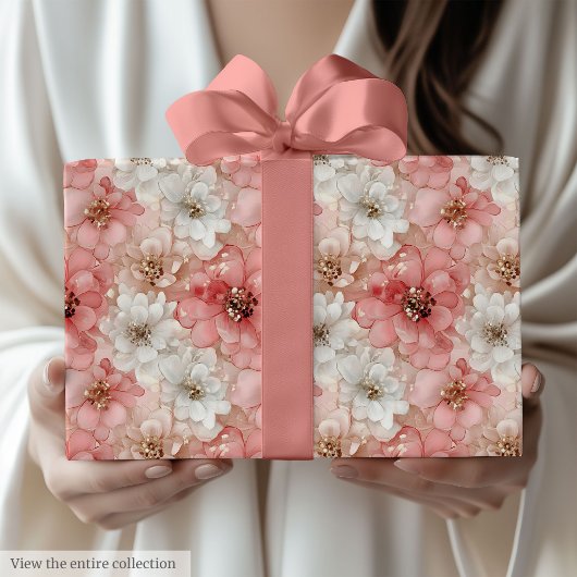 Trendy pastel pink and gold watercolor gift wrap ラッピングペーパー