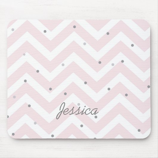 Trendy Pastel Pink Chevron Dotty Personalised マウスパッド (正面)