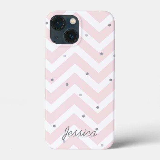 Trendy Pastel Pink Chevron Dotty Personalised Case-Mate iPhoneケース (裏面)